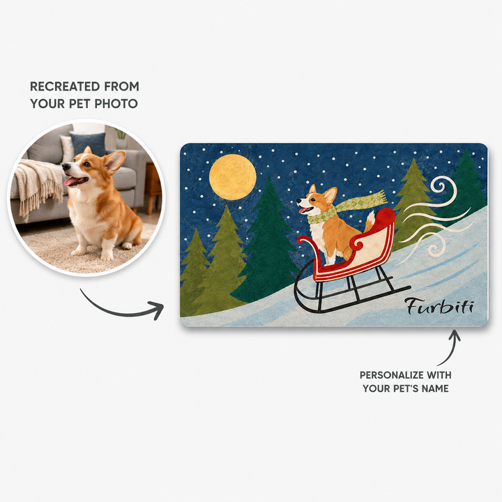Custom moonlit winter pet doormat from photo with personalized name