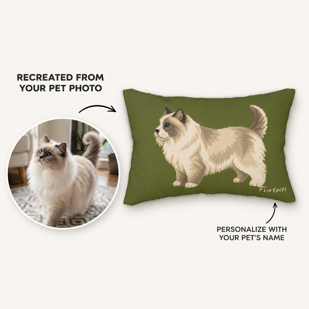 Custom olive green pet lumbar pillow from photo with personalized name