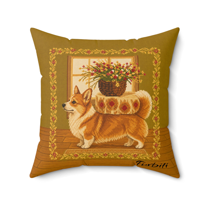 Custom orange dog golden frame pillow close up product view