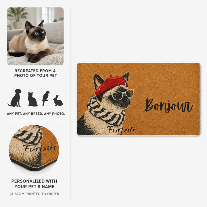 Custom pet photo to french beret doormat process