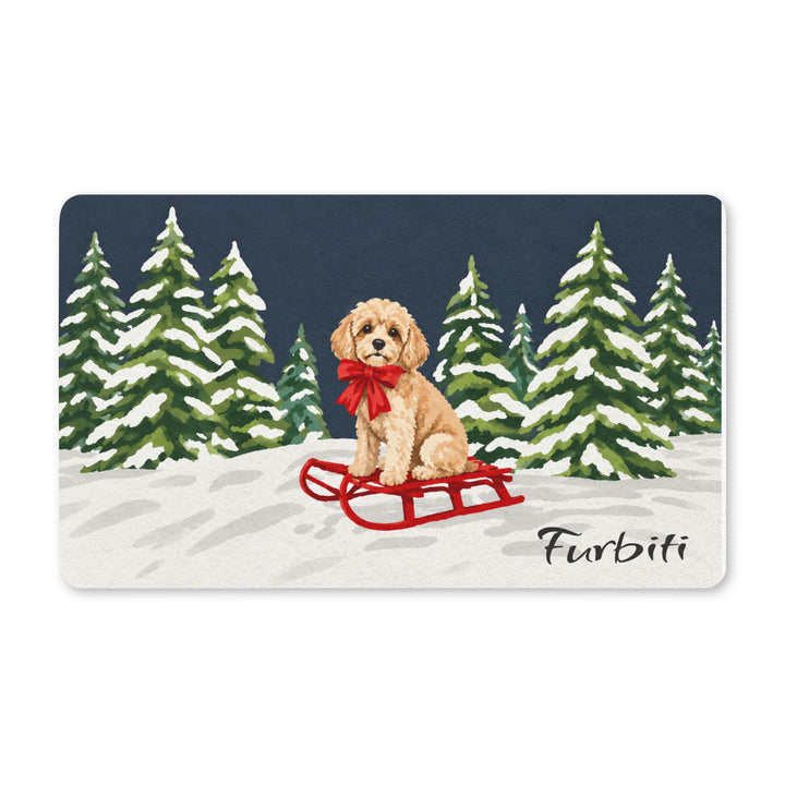 Custom snowy forest dog doormat close up product view