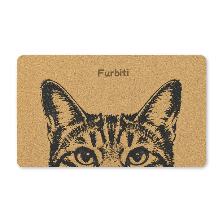 Custom tan cat line art doormat with pet name