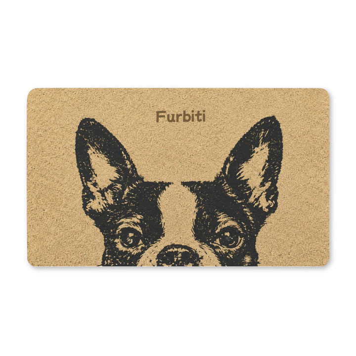 Custom tan dog portrait doormat close up product view
