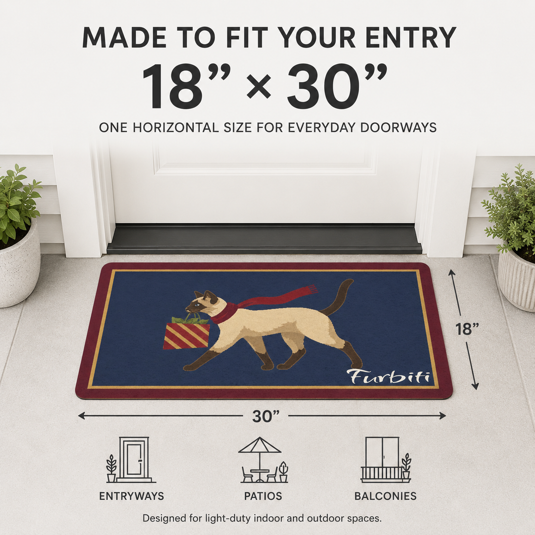 Eighteen by thirty inch personalized navy cat doormat size guide
