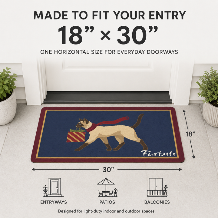 Eighteen by thirty inch personalized navy cat doormat size guide