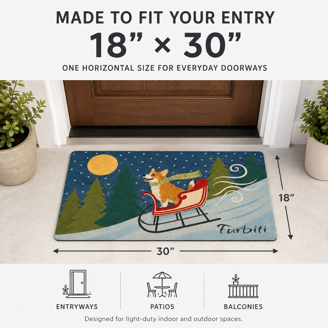 Eighteen by thirty inch personalized winter pet doormat size guide