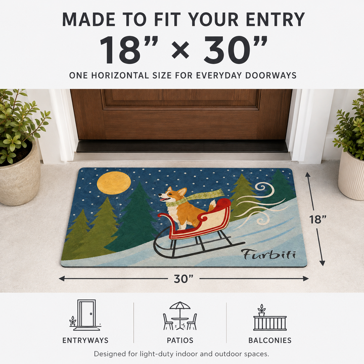Eighteen by thirty inch personalized winter pet doormat size guide