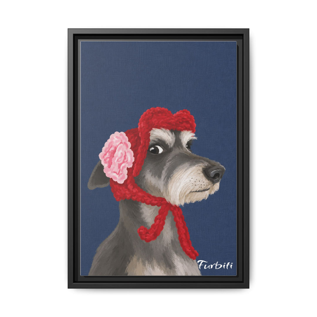 Framed Red Bonnet Dog Canvas Portrait Product View