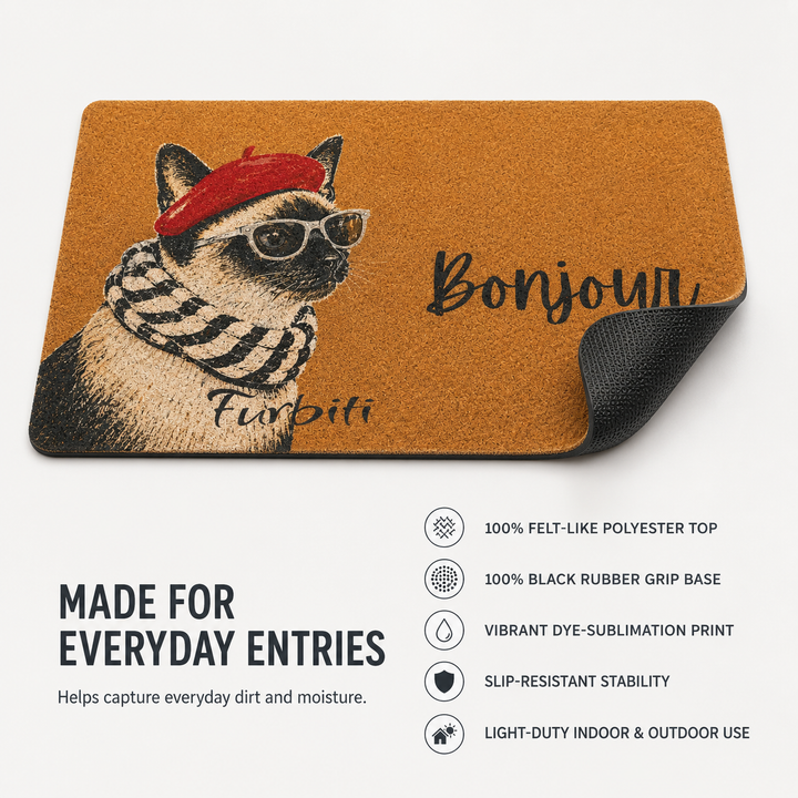 French beret pet doormat material details with rubber backing