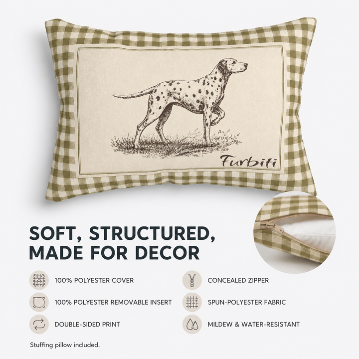 Gingham pet lumbar pillow material and feature overview