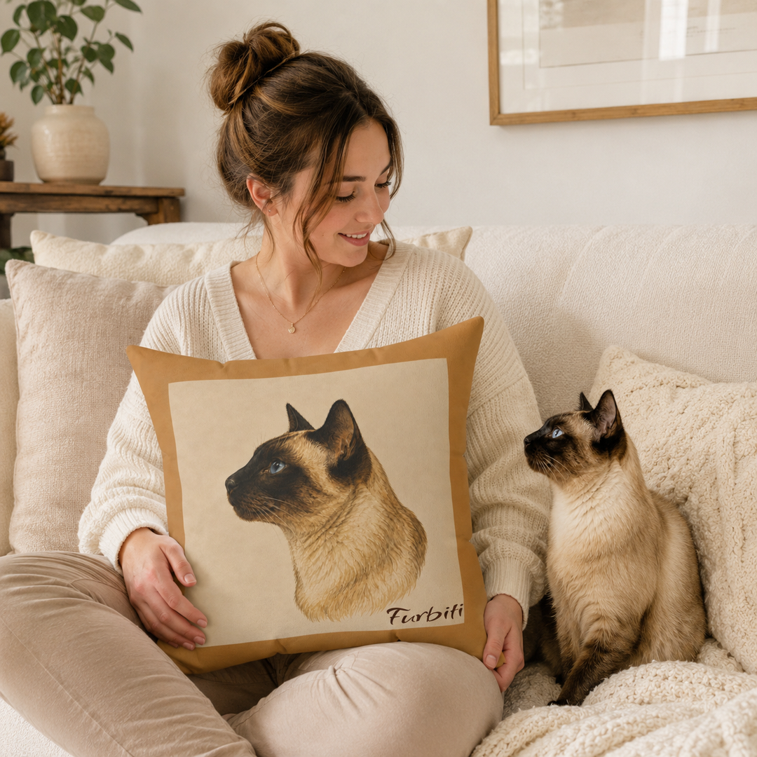 Man holding personalized afghan hound portrait pillow