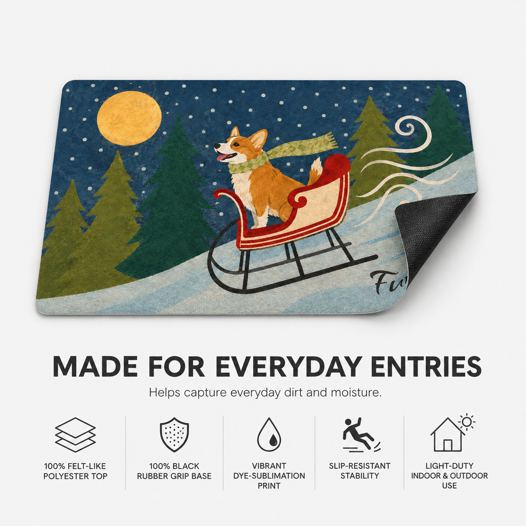 Moonlit winter pet doormat material and rubber grip backing
