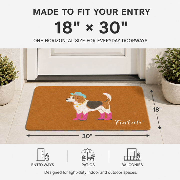 Personalized Beagle doormat displayed at the doorway with pet owner