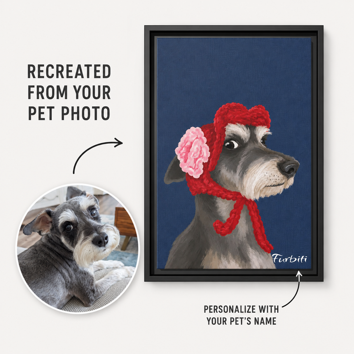 Personalized Red Bonnet Pet Canvas Portrait From Photo