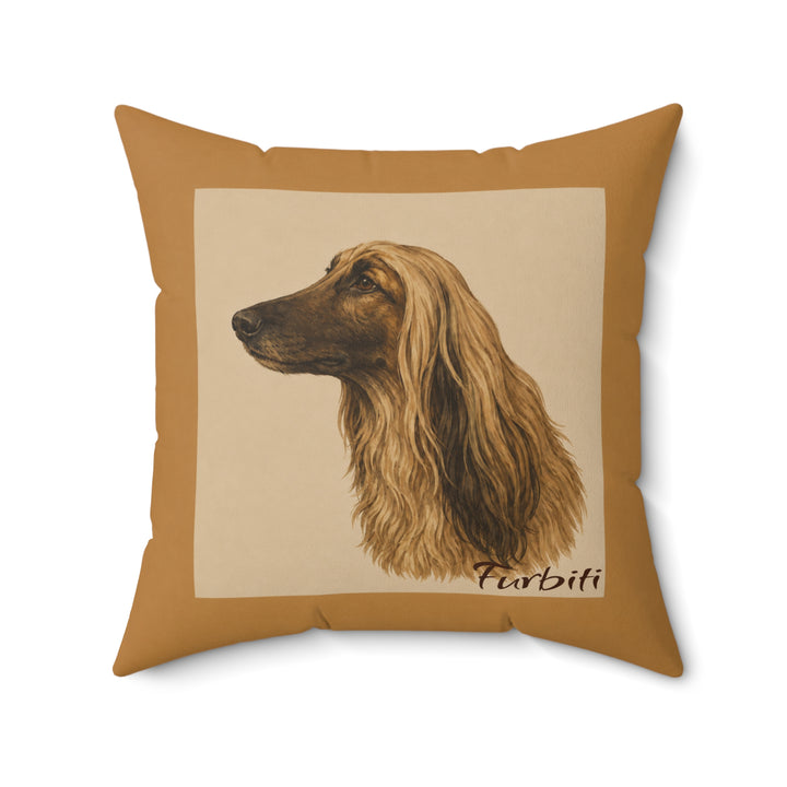 Personalized afghan hound portrait pillow warm neutral front view