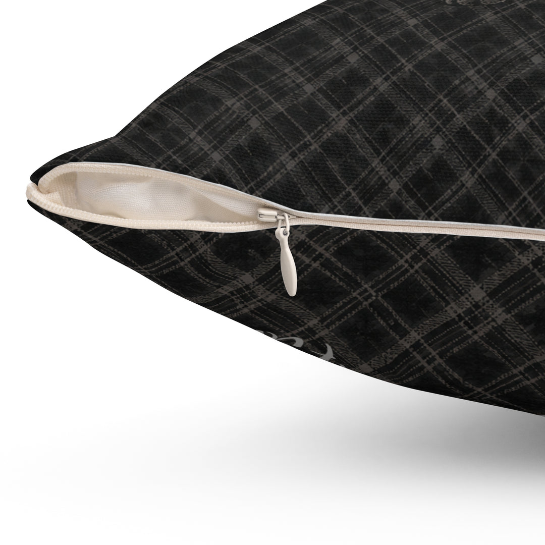 Personalized charcoal pet pillow zipper detail view