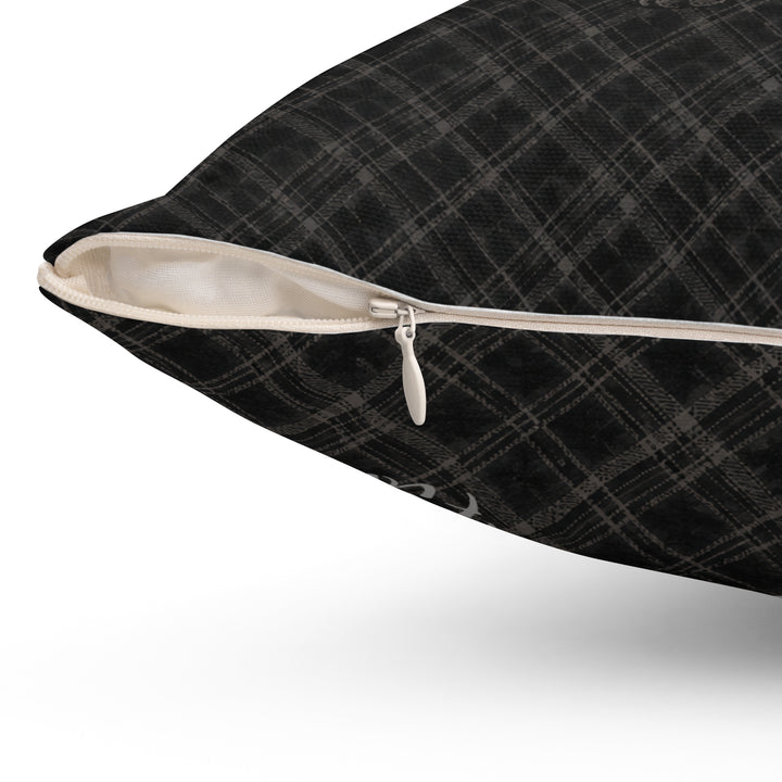 Personalized charcoal pet pillow zipper detail view