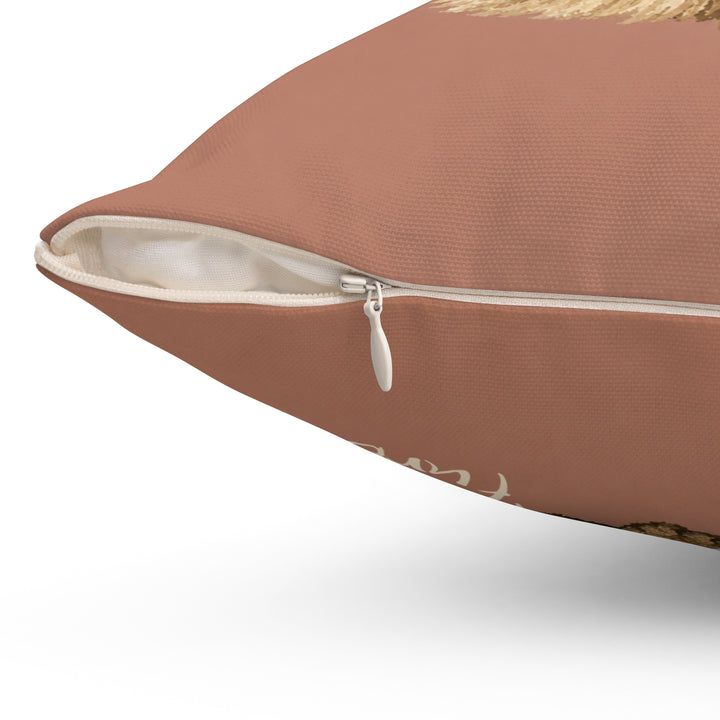 Personalized dusty rose pet pillow side zipper detail