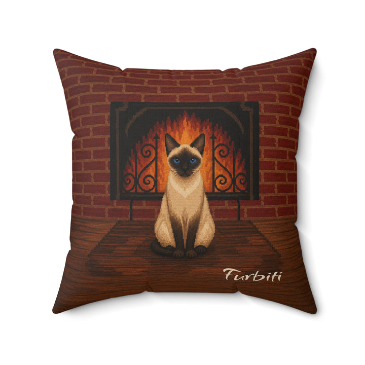 Personalized fireside cat pillow front product view