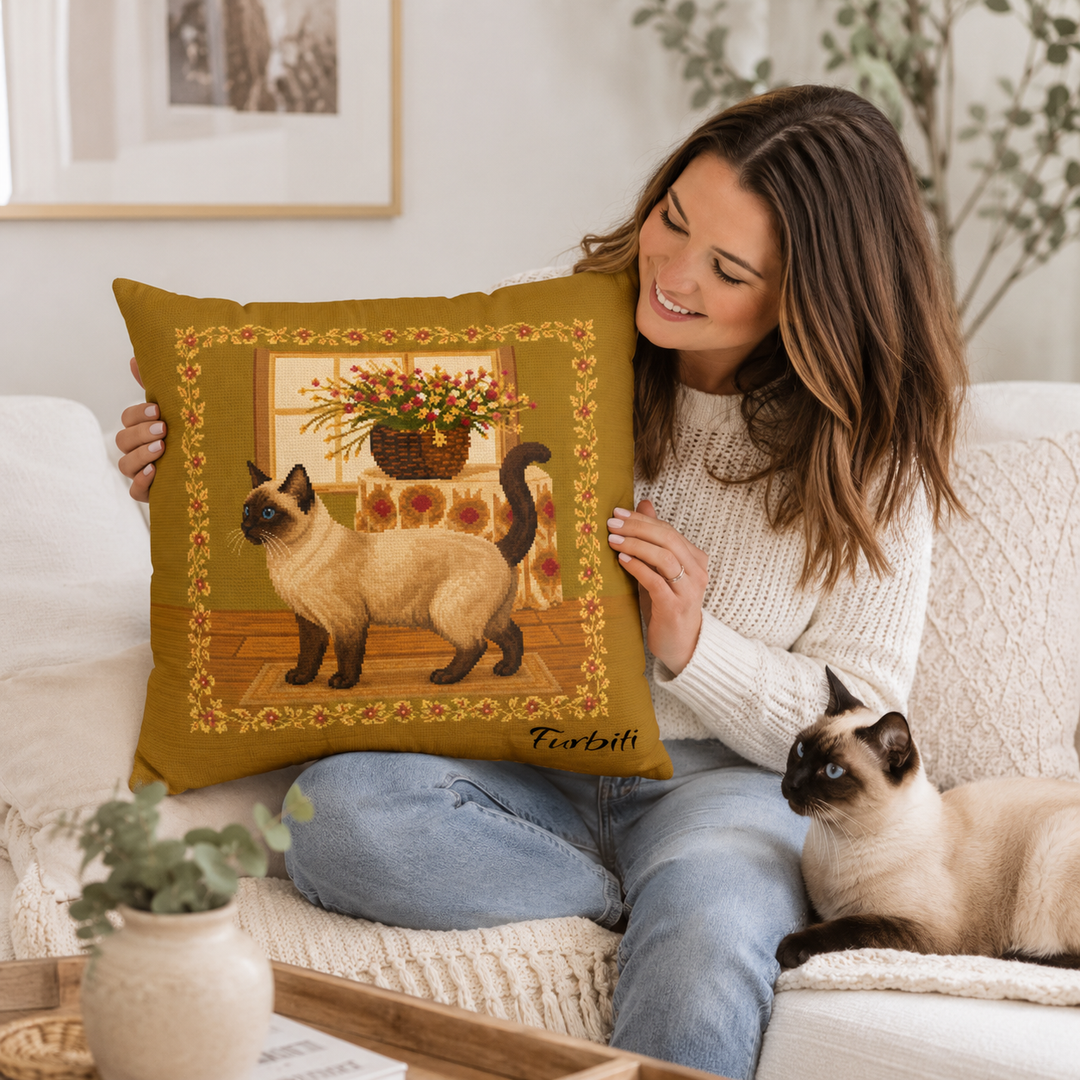 Personalized golden dog portrait pillow held by woman