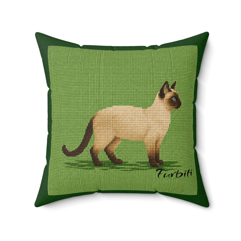 Personalized green cat portrait pillow flat product view