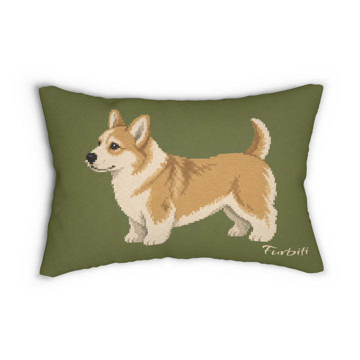 Personalized olive green pet lumbar pillow close up product view