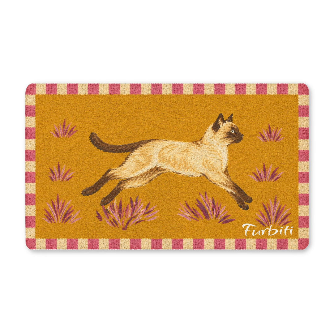 Personalized orange pet doormat product view with floral accents
