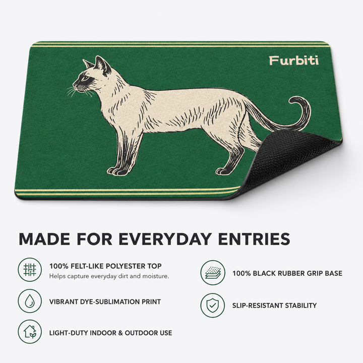 Personalized pet doormat with felt-like polyester top and rubber grip backing