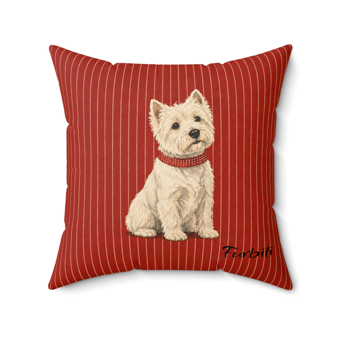 Personalized red striped dog pillow flat product view
