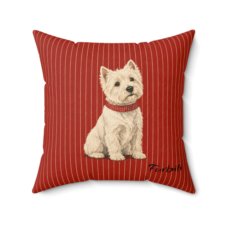Personalized red striped dog pillow flat product view