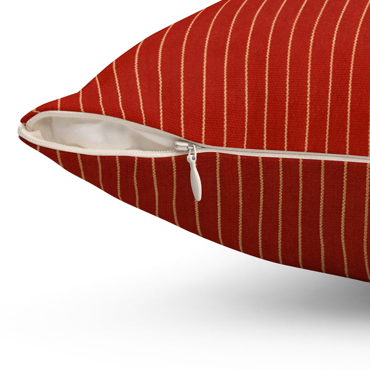 Personalized red striped pet pillow zipper detail view