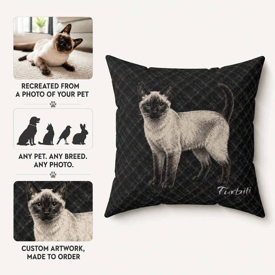 Pet photo to custom charcoal sketch pillow preview