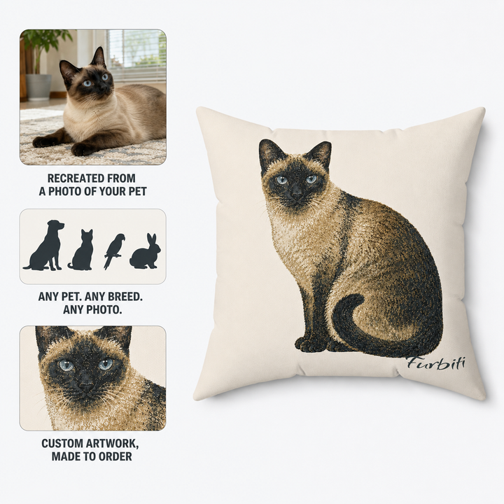 Pet photo to custom cream portrait pillow preview