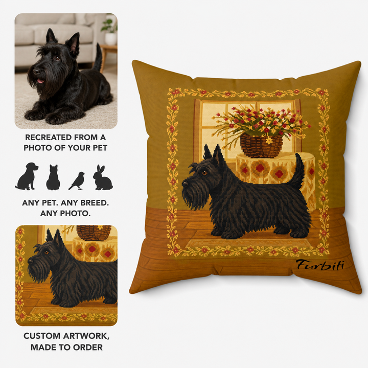 Pet photo to custom golden frame pillow preview