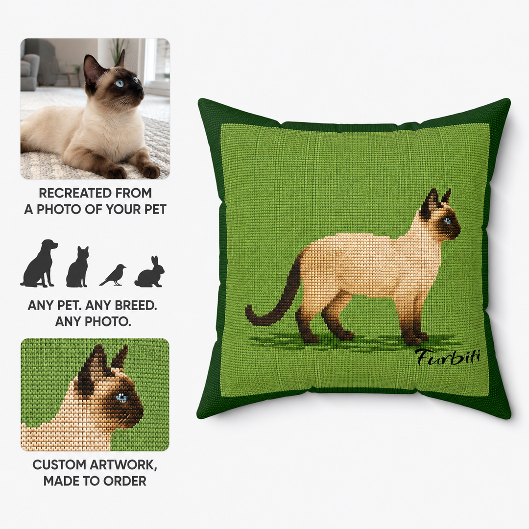 Pet photo to custom green meadow pillow preview