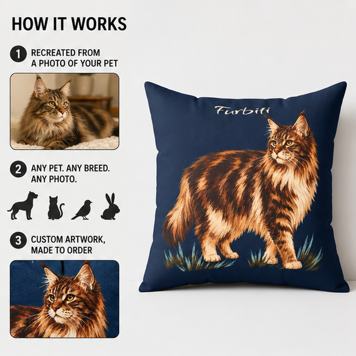 Pet photo to custom midnight portrait pillow preview