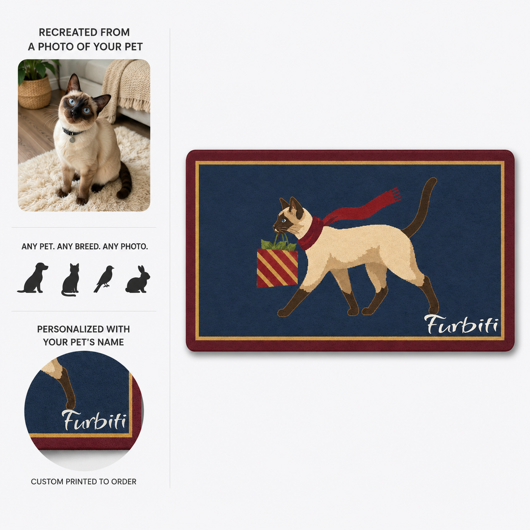 Pet photo to custom navy cat doormat preview