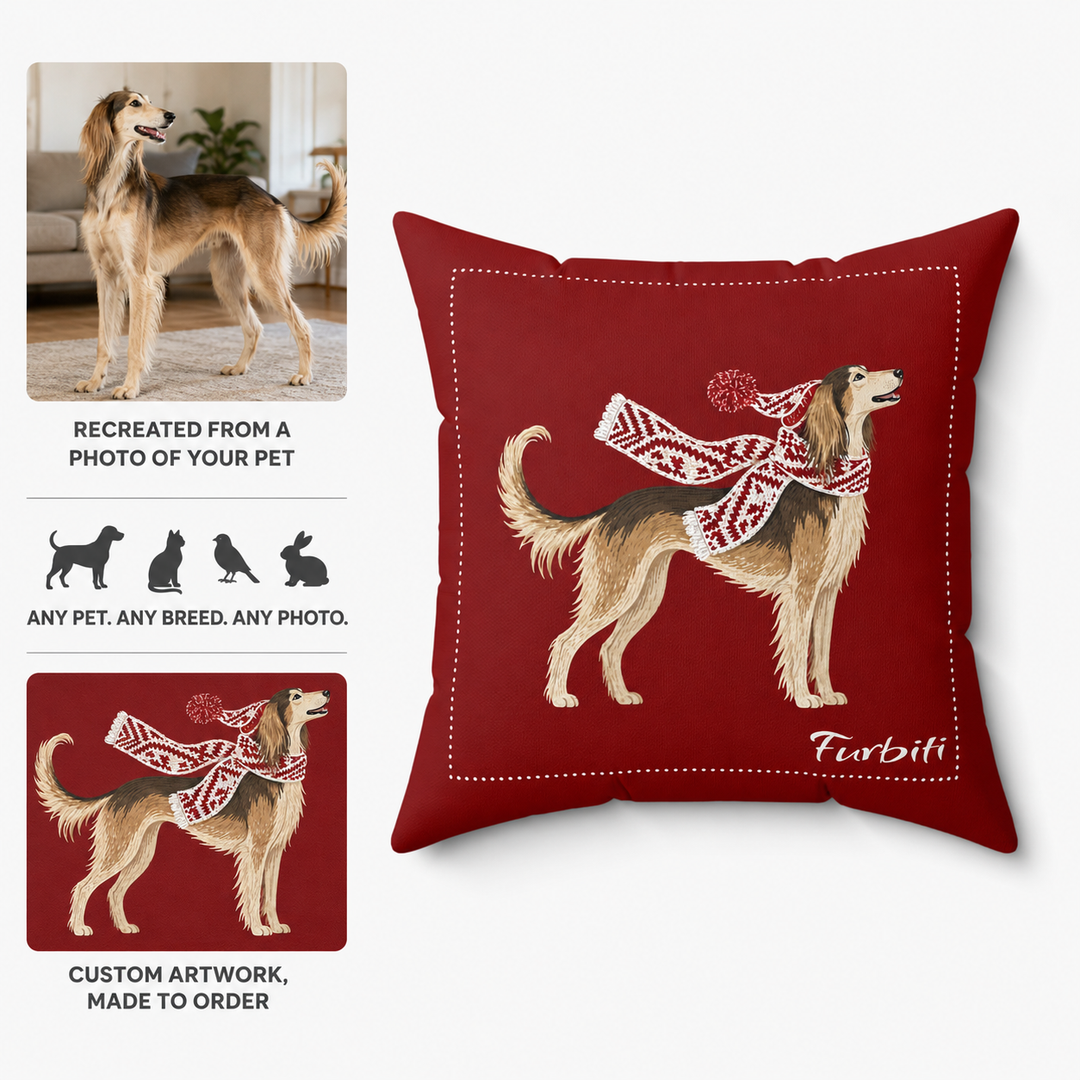 Pet photo to custom newspaper bandana pillow preview