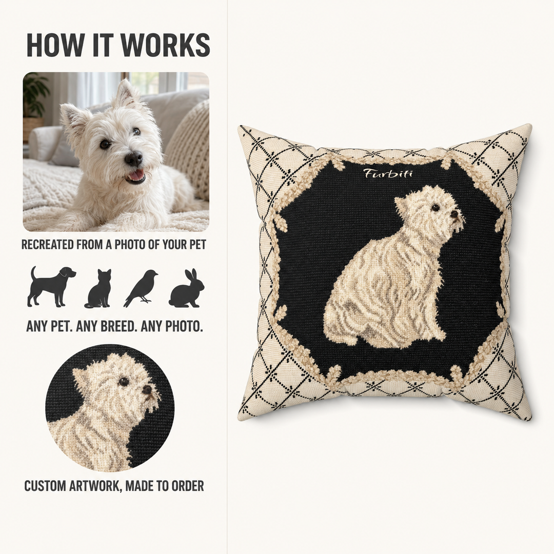 Pet photo to custom ornate sketch pillow preview