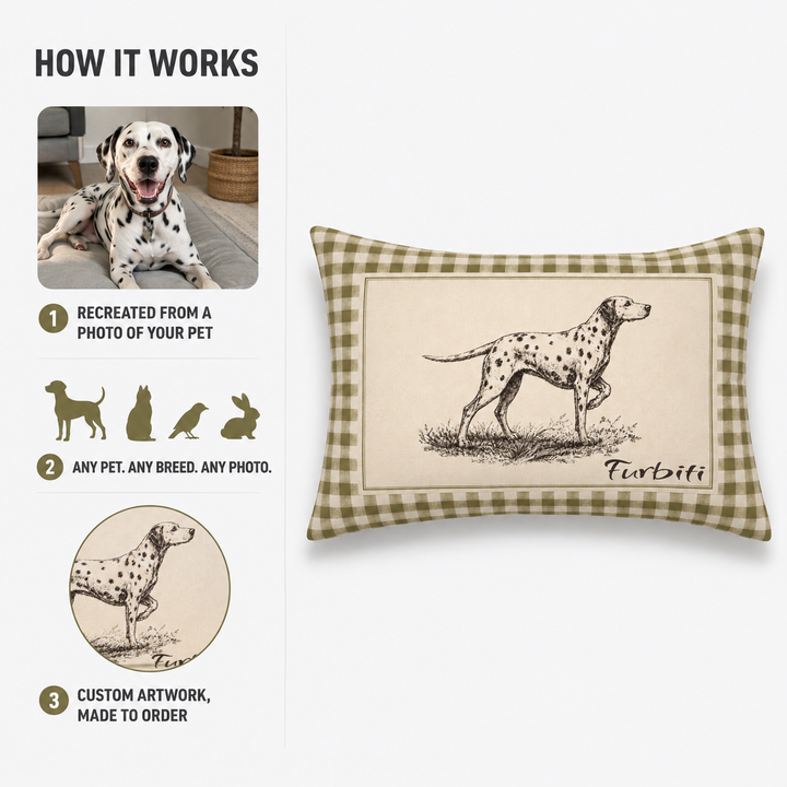 Pet photo to custom sketch lumbar pillow preview