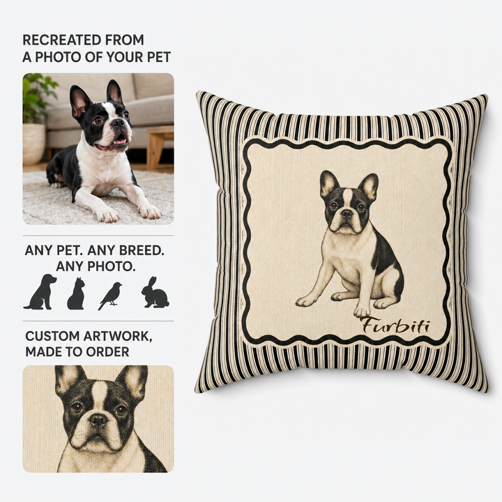 Pet photo to custom striped frame pillow preview