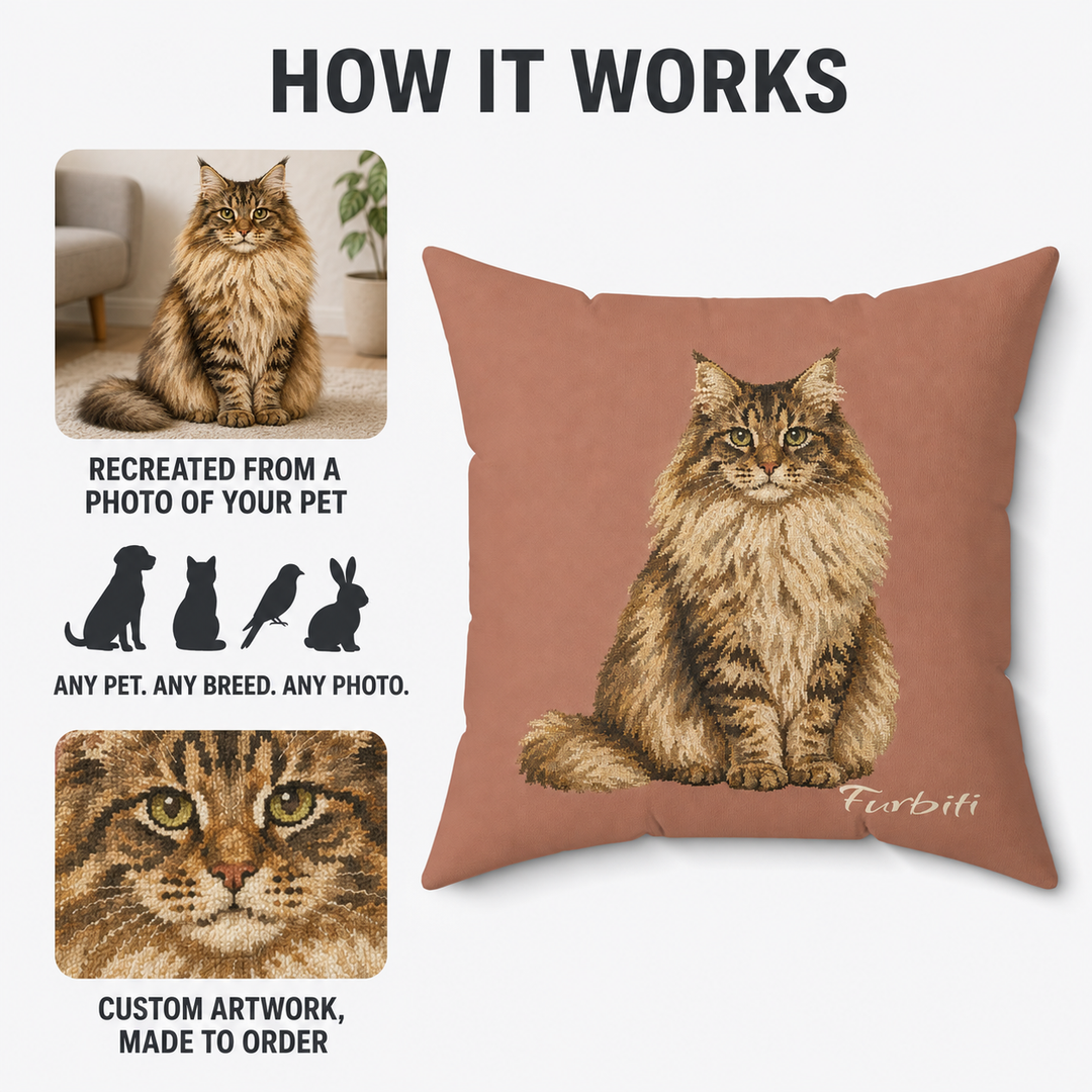 Pet photo to personalized dusty rose pillow how it works