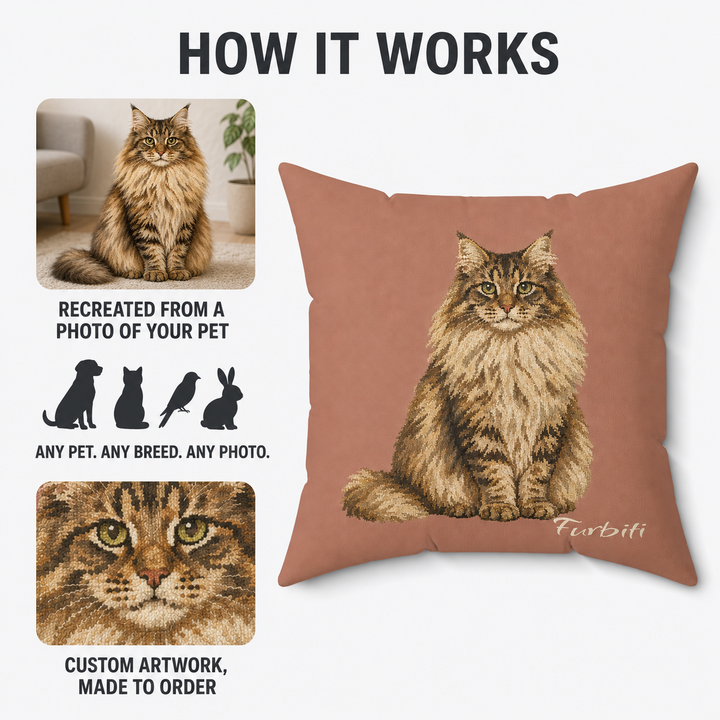 Pet photo to personalized dusty rose pillow how it works