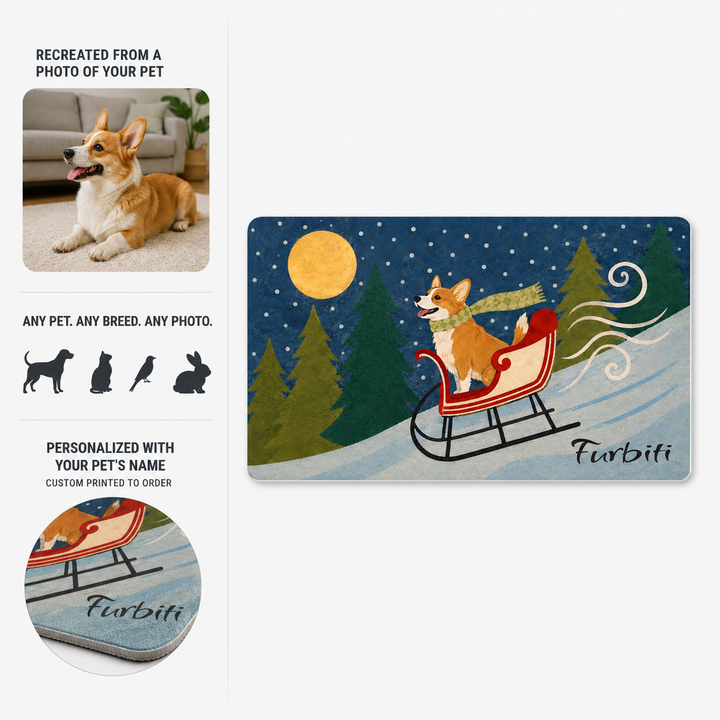 Pet photo to personalized moonlit winter doormat preview
