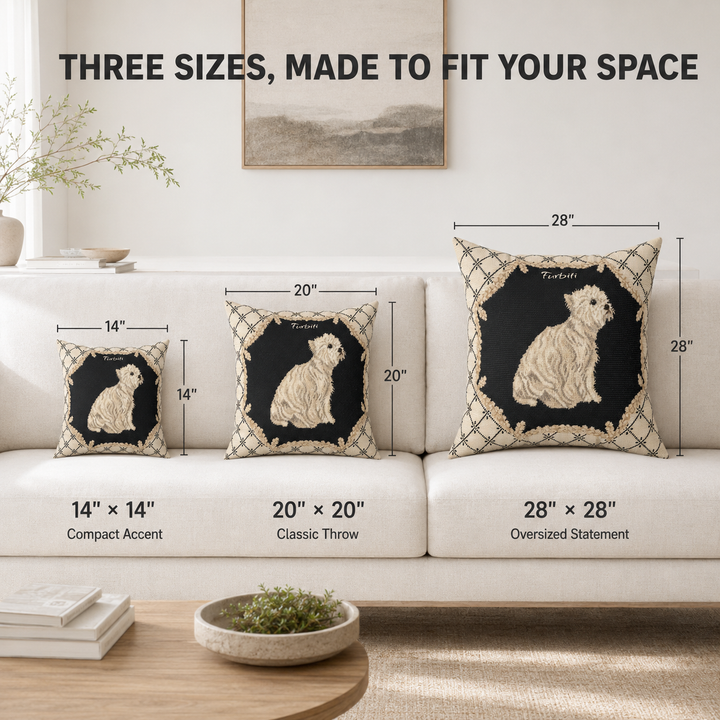 Three size custom ornate pet pillow size guide