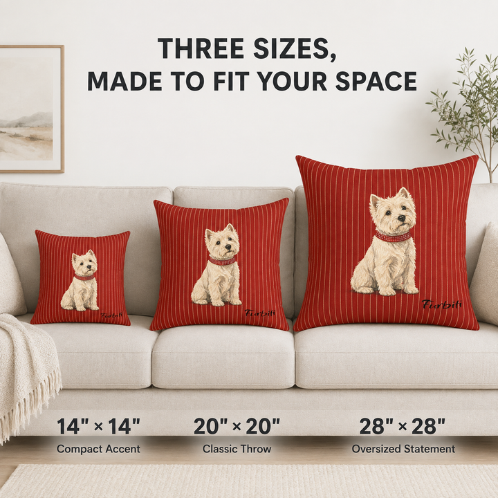 Three size custom red pet pillow size guide