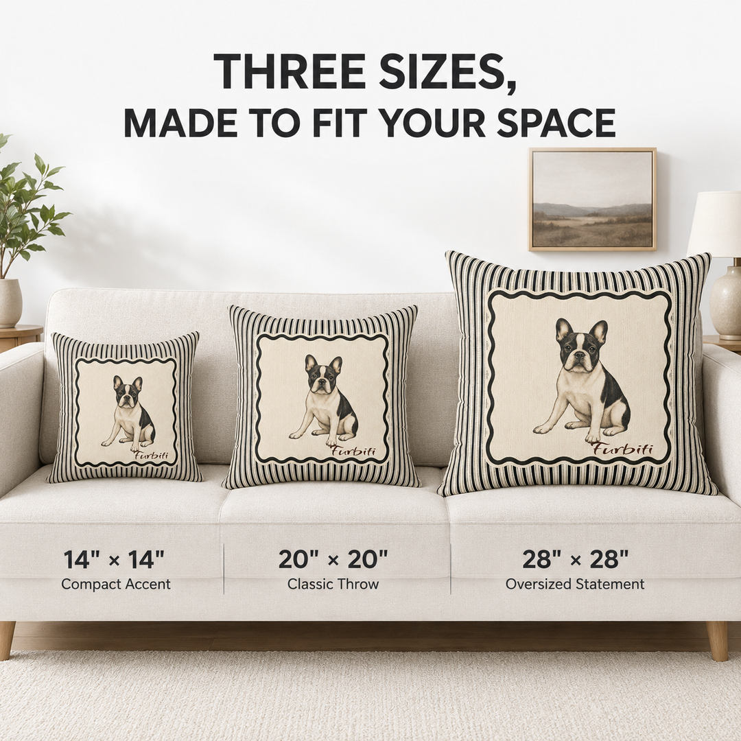 Three size custom striped pet pillow size guide