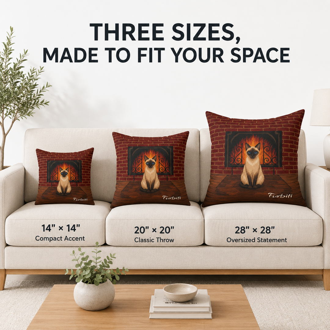 Three size personalized fireside pet pillow size chart