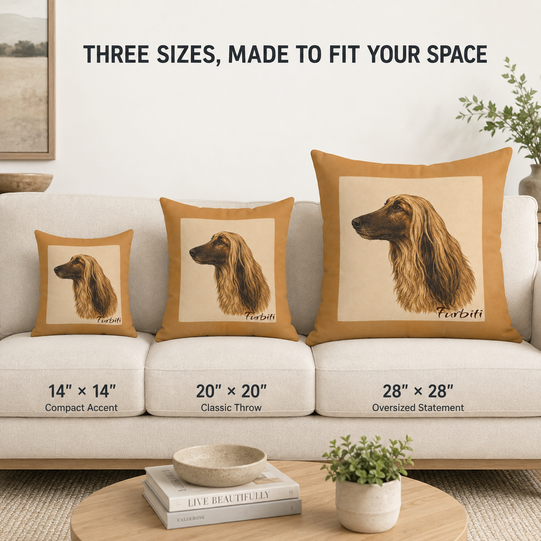 Warm neutral pet portrait pillow material and detail guide