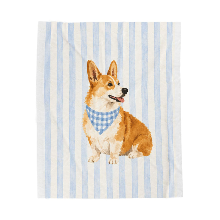 Custom Pet Portrait Velveteen Blanket – Blue Stripe